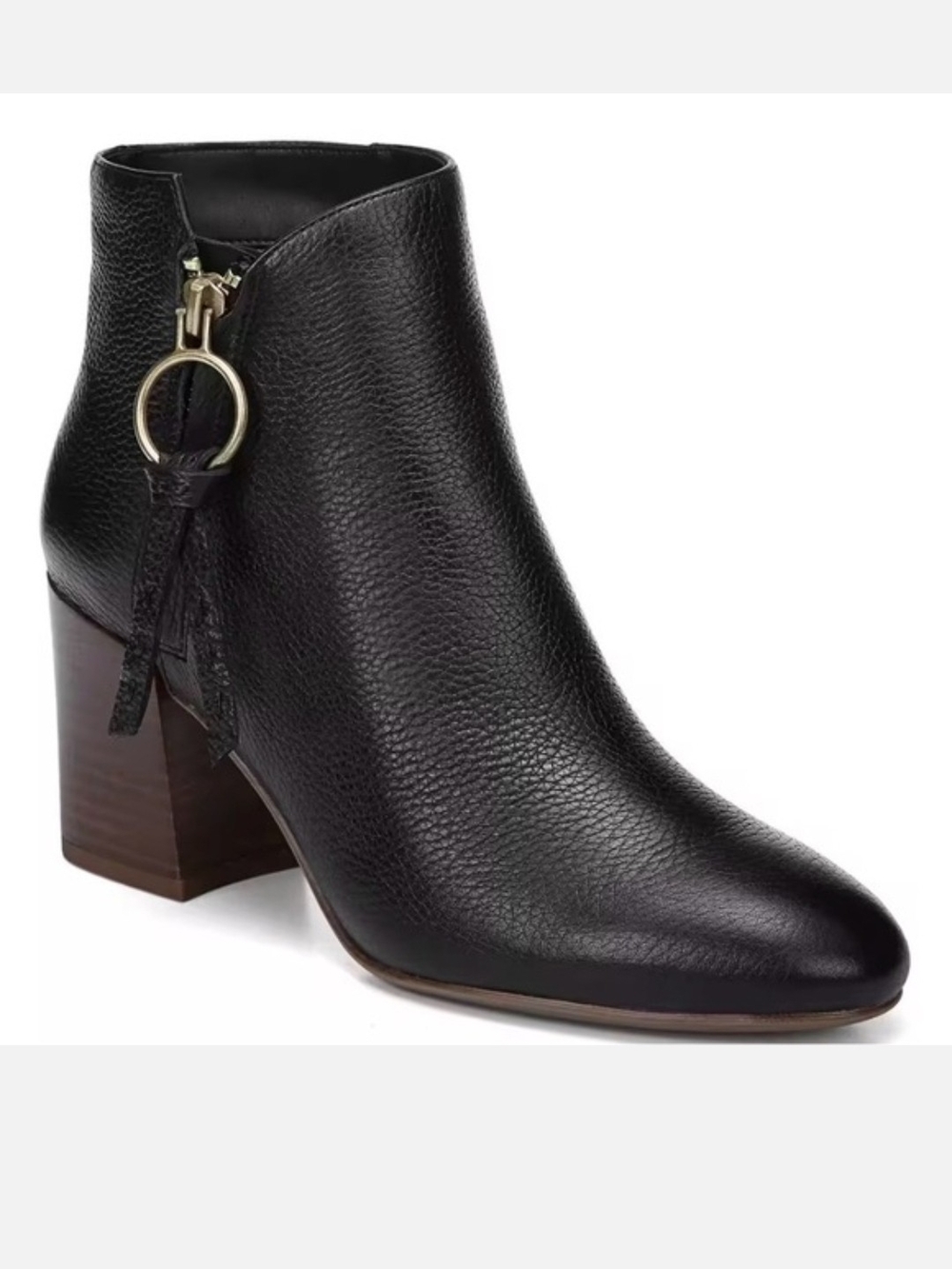 Franco Sarto Callahan Black Leather Ankle Bootie Almond Toe Zip Women's 9M